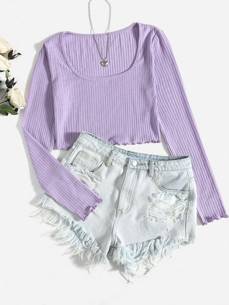 

lettuce trim rib-knit crop m438#, White