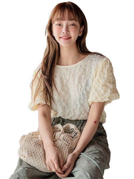 

dazy textured puff sleeve tee x2bk#, White