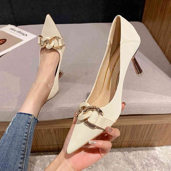 

sandals autumn versatile pointed metal chain buckle single shoes girl fashion celebrity high heels women's thin upze, Black