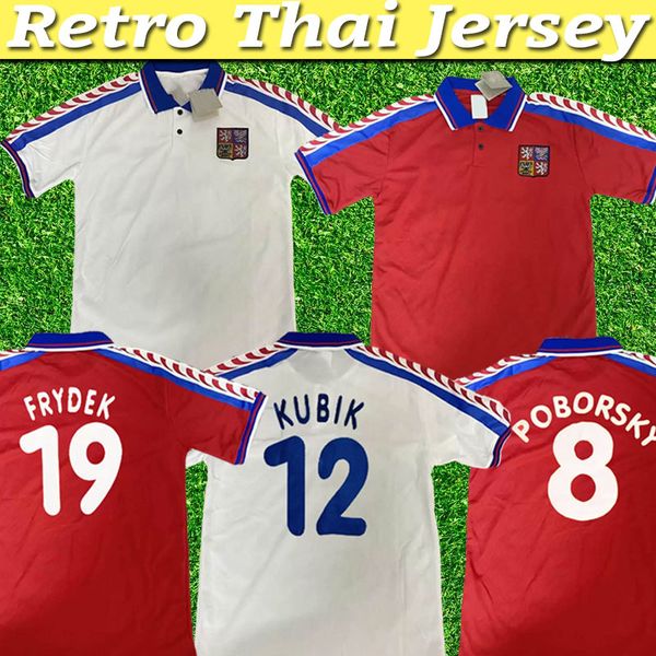 

retro soccer jersey czech republic 1996 1997 vintage uniform 96 97 home red classic football shirt #18 novotny #4 nedved #8 poborsky #19 fry, Black;yellow