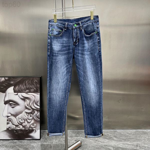

men's jeans designer fashion fashion brand triangle new 2022 summer korean men's jeans non ironing trousers straight leg pants sjr, Blue