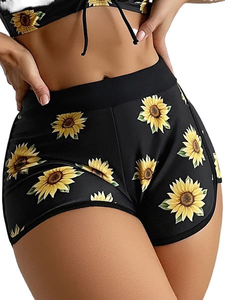 

random sunflower print bikini shorts z1ro#, White;black