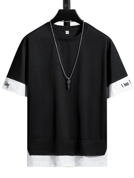 

men colorblock slogan graphic tee without necklace m2ia#, White;black