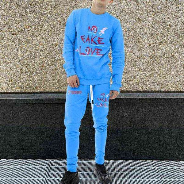

men's tracksuits men set fashion spring autumn printed casual long sleeve o-neck sweatshirts and pants two-piece suit trend, Gray
