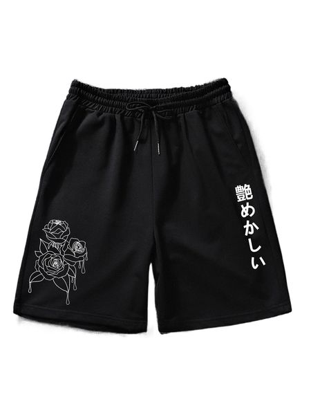 

romwe guys rose print shorts p8rb#, White;black