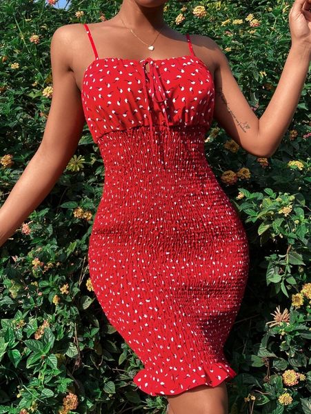 

ditsy floral print shirred tie front cami dress k8nd#, Black;gray