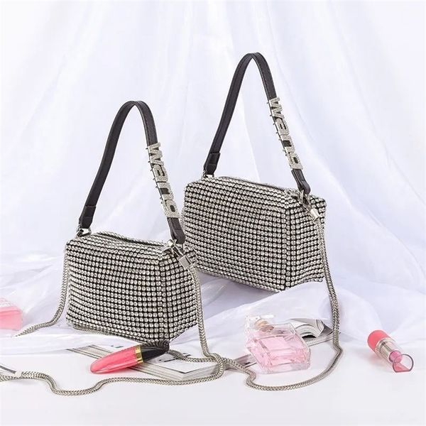 

women diamond hobo bag female clutch dinner bags luxury shoulder bags s chain handbag leather shiny bag messenger bag 220525