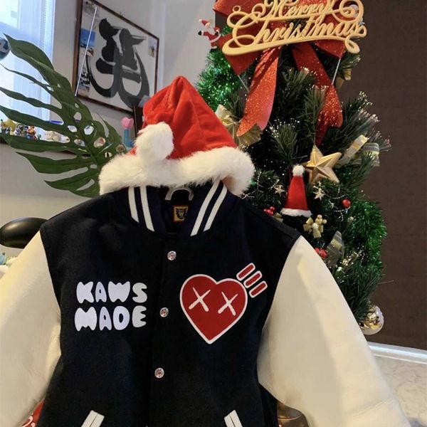 

nigo human made kaws men's and women's spring new american retro leather sleeve loose baseball jacket, Black;brown