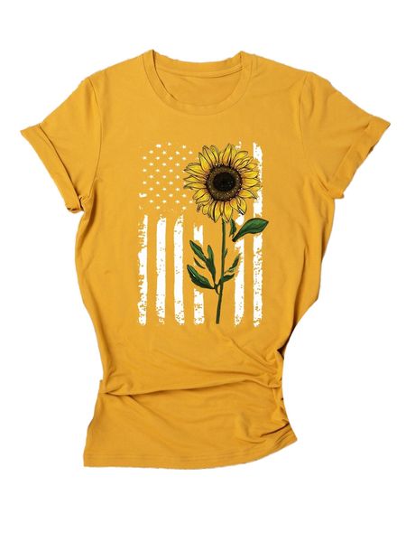 

plus american flag & floral print tee s7jf#, Black