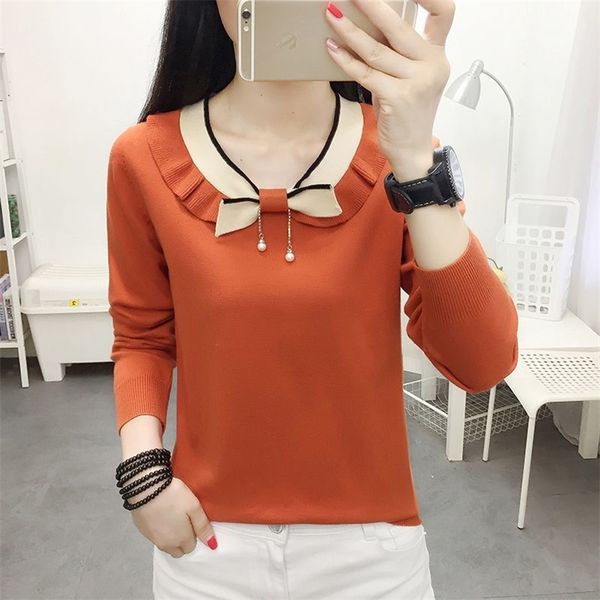 

autumn spring style women knitted pullover lady casual peter pan collar knitted pullover sweater zz0973 210203, White;black