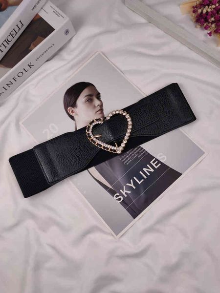 

belts y6 wide belt women's fashion versatile rhinestone love buckle decoration with skirt shirt sweater coat elastic waist, Black;brown