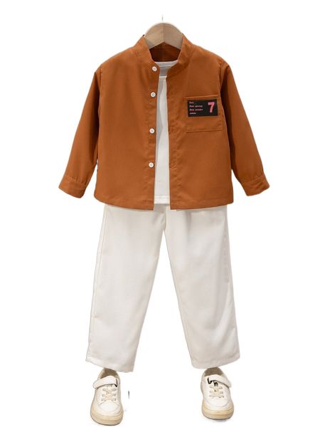 

toddler boys letter patched shirt & pants & tank j8yo#, Black;white