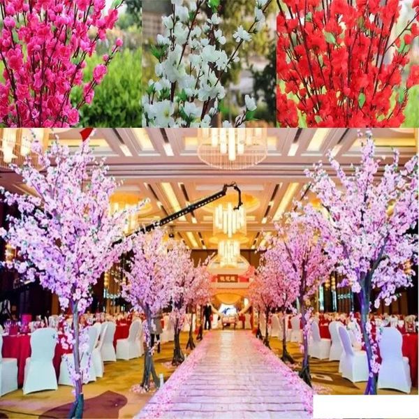 Árvore de flor de seda de cor de cereja de cereja artificial para festa de seda para festa de seda para festas de casamento branco vermelho amarelo rosa