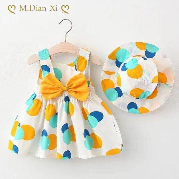 Girl's Dresses 2Pcs Summer Toddler Girl Clothing Set Baby Beach Dress Cute Bow Check Sleeveless Cotton Born Princess + Sun Hat
