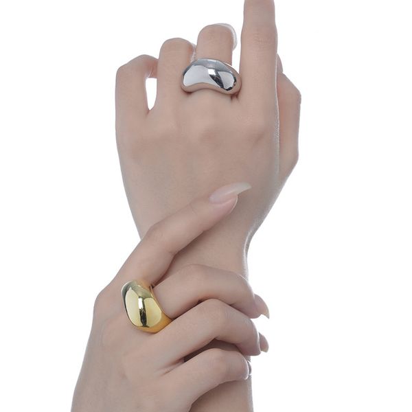 

j1144 simple and exaggerated minority s925 sterling sier geometric large gloss female open index finger ring, Silver