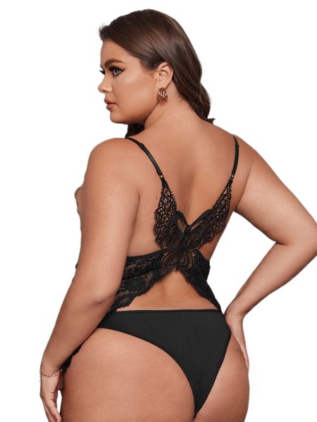 

plus floral lace longline bra y25k#, Black;white