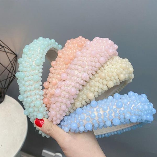 Moda Mulheres Headbands Lado largo Full Paved Bead Pearls Hairband Acessórios de Cabelo Geométricos Luxuosos