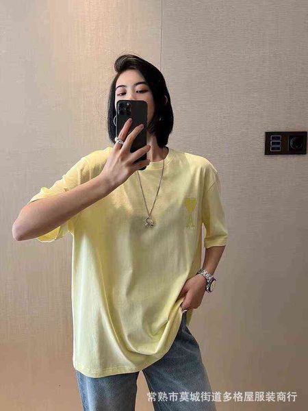 

designersummer macarone fashion male and female stars of the same color love round neck short sleeve loose casual t-shirt, White