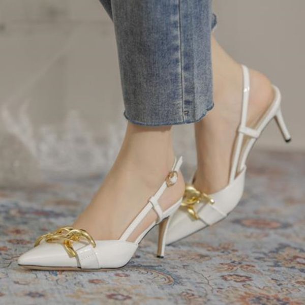 

women's sandals new metal buckle pointed toe high heels, Black