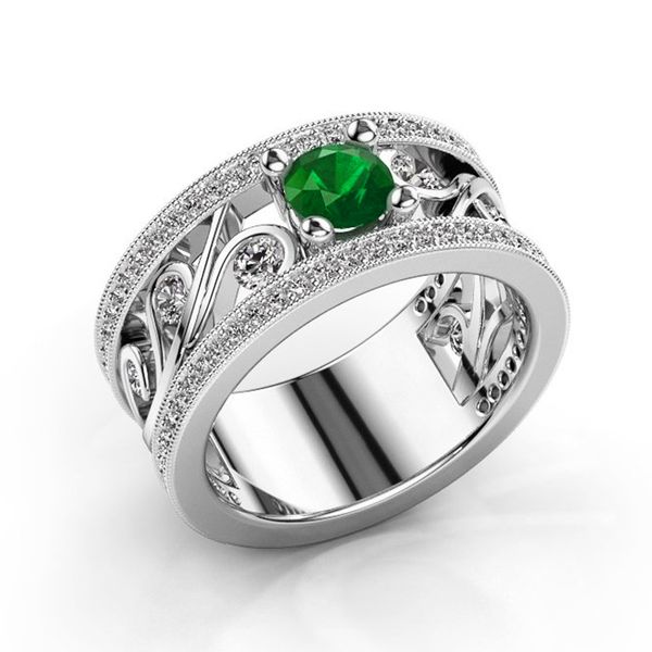 

2022 unique jewelry 925 standard sterling silver emerald round cut 5a zircon eternal hollow flower women wedding ring party gift quality, Golden;silver