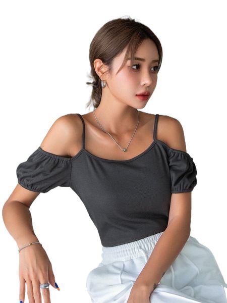 

dazy cold shoulder rib-knit tee w6qp#, White