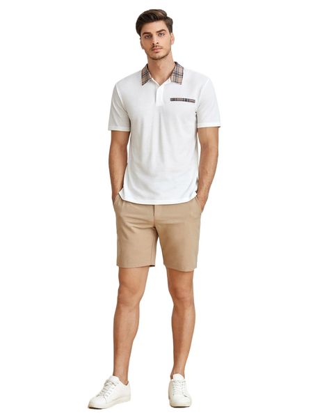 

men plaid decor pocket polo shirt s4fi#, White;black