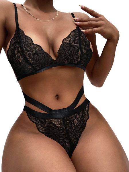 

floral lace lingerie set g64p#, Black;red