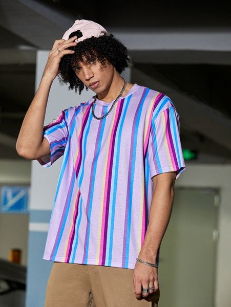 

men striped drop shoulder tee c6nw#, White;black