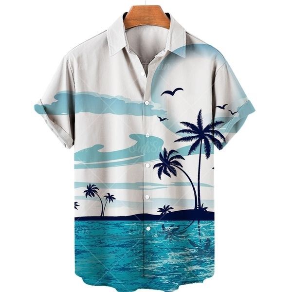 

hawaiian shirts for mens summer camisas coconut tree 3d printing blouses fashion short sleeve beach men clothing 220706, White;black