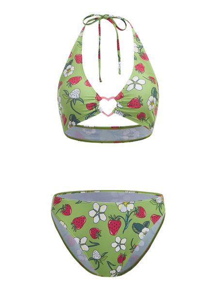 

romwe fairy grunge strawberry print bikini swimsuit a4ap#, White;black