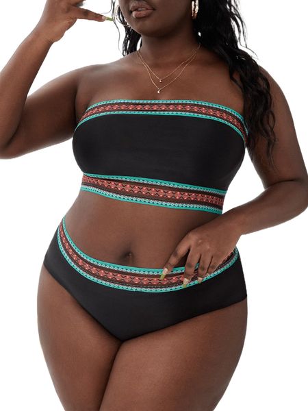 

plus geo print tube bikini swimsuit l50r#, White;black