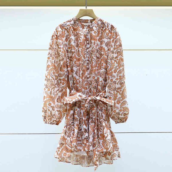 

casual dresses fadan  home early spring romantic print round neck short waist lace up dress, Black;gray