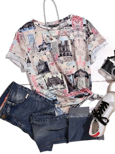 

plus letter & building print tee g6gk#, Black