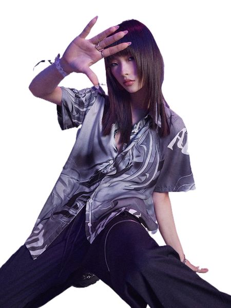 

romwe cyber luvr graphic button front shirt l92y#, White