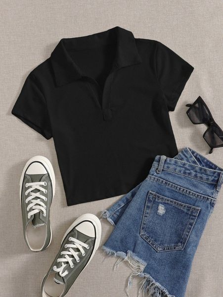 

rib-knit crop solid tee h9kq#, White