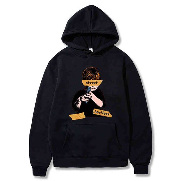 

new street boy autumn and winter trend plush hooded men's sweater, Black