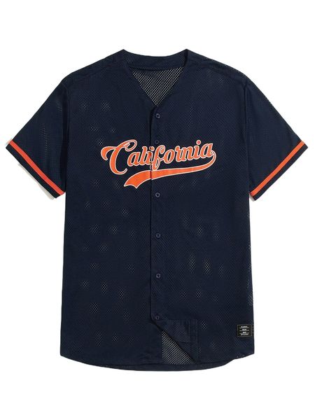 

men letter print patched detail sheer mesh shirt m9po#, White;black