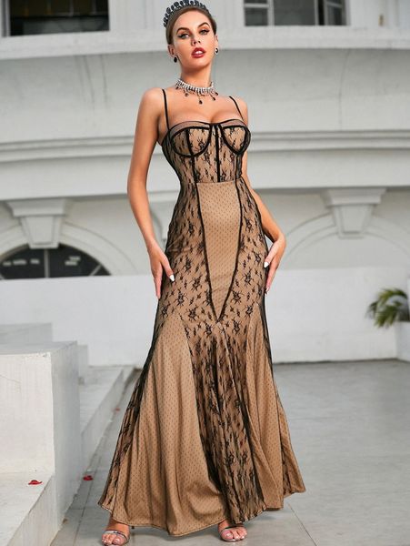 

contrast dobby mesh lace prom dress n98c#, Black;gray