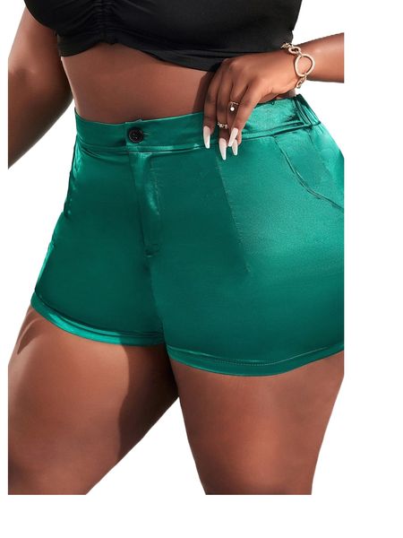 

plus slant pocket satin skinny shorts v3ip#, Black