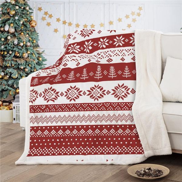 Coperte Coperta di Natale rosso Tiro Fiocco di neve Albero Caldo peluche Sherpa Fleece Regalo di Natale Anno per bambino Letto per bambini Divano Divano Auto