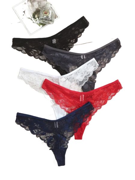 

5pack floral lace panty i7ka#, Black;red