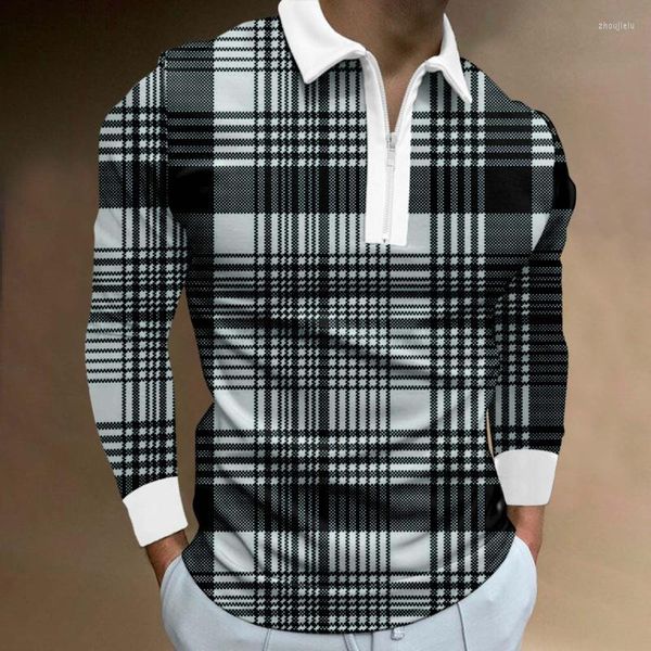 Polos masculinos de manga longa V camisetas de pescoço para homens masculino Casual Casual Blusa Sólida Camisa xadrez Turn Tops Tops TMEN's