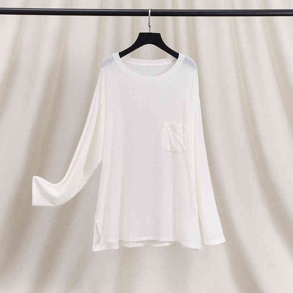 

women's t-shirt high end modal cotton loose t-shirt women's autumn thin pure long sleeve european fashion clothes disappear round, White