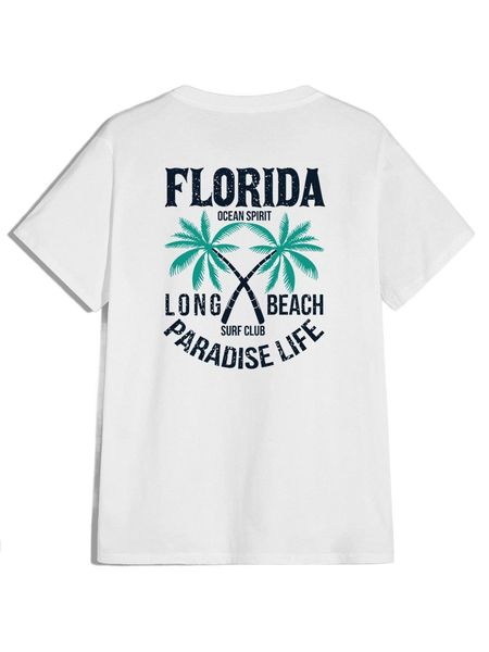 

men letter & coconut tree print tee x1wd#, White;black