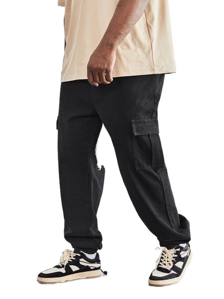 

men flap pocket drawstring waist cargo jeans k04e#, Blue