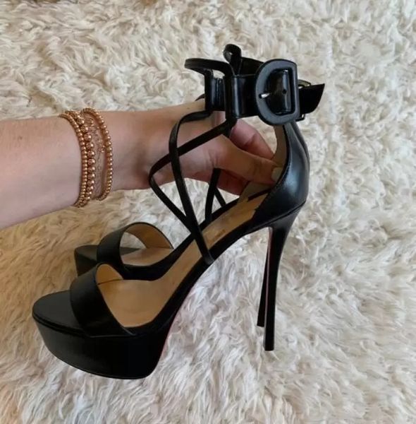 

luxury designer choca women's sandals strappy women shoes lady ankle straps high heels ladies gladiator sandalias party wedding with bo, Black