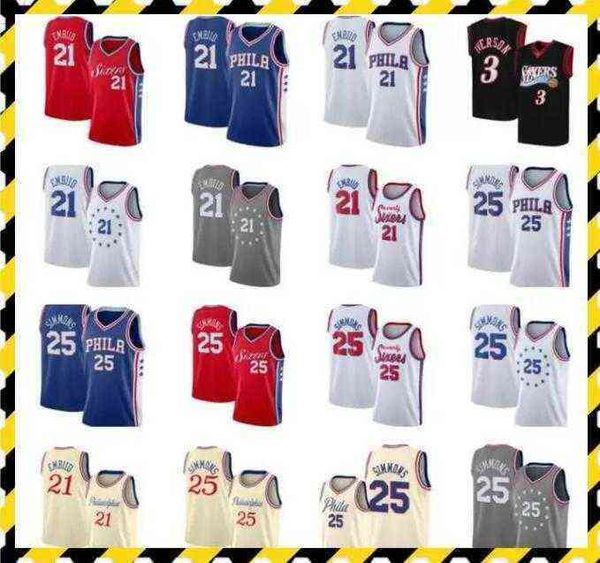 

wholesale basketball jersey men joel 21 embiid ben 25 simmons jerseys red blue white gray uniform #039;'nba''jerseys, Black