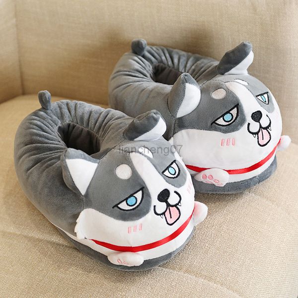 Anime Cartoon THusky Pantofola Indoor Soffice pelliccia Scivoli da pavimento Uomo / Donna Inverno Casa Scarpe calde Unisex Casa Carino Peluche Scarpe divertenti G220816