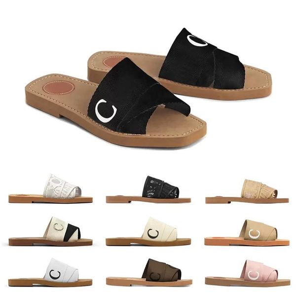 

designer canvas slippers women sneakers woody mules flat sandals rubber slides white black sail bordeaux lace lettering fabric wom273s