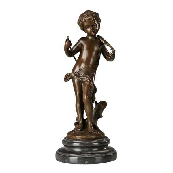 

playing the violin boy statue figurine bronze vintage copper art child sculpture marble base kids gifts living room decor, Silver